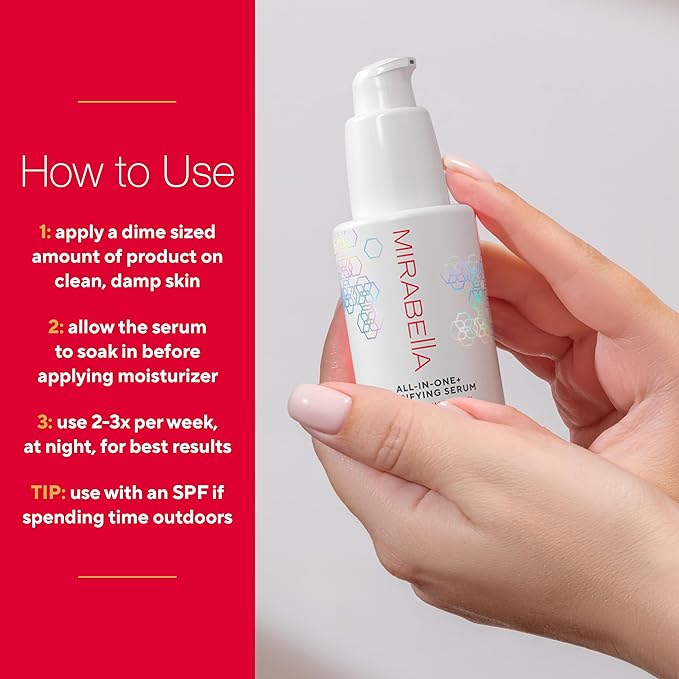 Mirabella All In One Clarifying Serum Micro Peel for Anti Aging - Hydrating 7% Glycolic Acid & 8.8% Lactic Acid Serum Face Peel with AHA BHA Exfoliant, 1 Oz