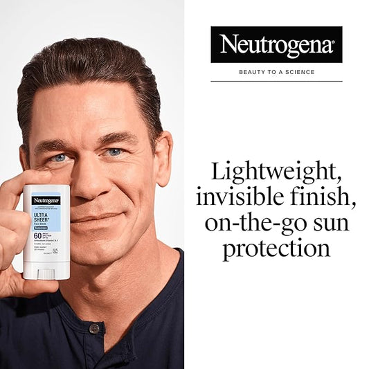 Neutrogena Ultra Sheer Face Sunscreen Stick SPF 60, Sensitive Skin Care, Mess-Free Broad Spectrum Sun Protection, Water Resistant Travel Size Sunscreen for Face, Oxybenzone-Free, .47 oz