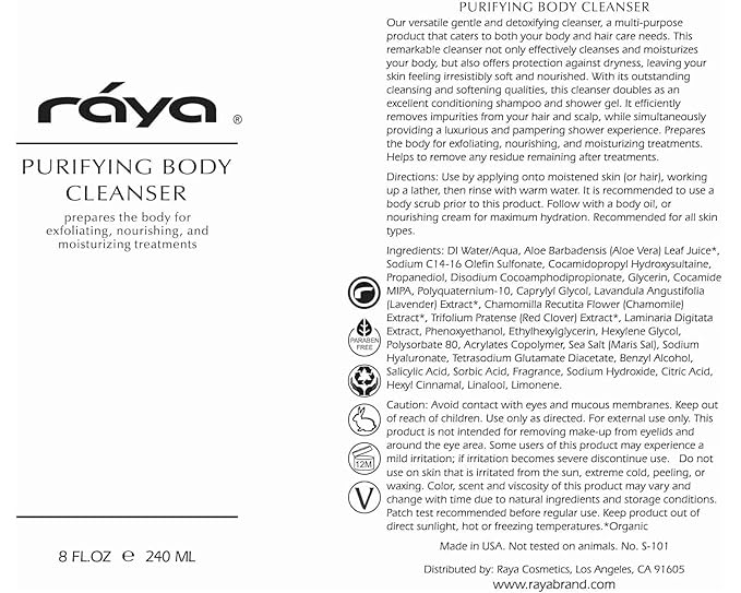 Raya Purifying Body Cleanser 16 oz (S-101) | Gentle Body Wash | Softens and Nourishes | Can Be Used as a Conditioning Hair and Scalp Shampoo | Great for All Skin