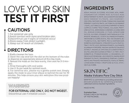 Deep Pore Cleansing Blackhead Remover Face Mask Stick, Mud Mask with Natural Alaska Volcano Clay, Gentle Exfoliating, Smoothing Skin, Non-Drying, Skincare Facial Mask