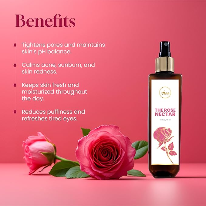 My Ace Rose Nectar Face Mist – Hydrating & Refreshing Rose Water Spray with Niacinamide & Licorice Extract | Soothes, Tones & Brightens Skin | Alcohol-Free Natural Face Toner – 3.38 fl oz