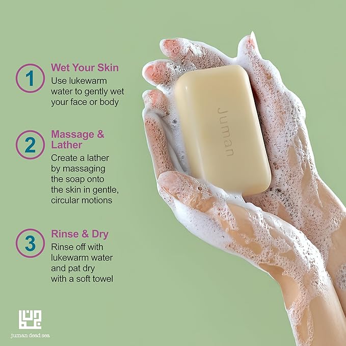 JUMAN Dead Sea Minerals Salt Soap for Acne and Dark Spots | Infused with Honey & Aloe Vera Gel Extract | Vitamin E | Moisturizing Soap Bar for Face and Body | 4oz (Pack of 4)