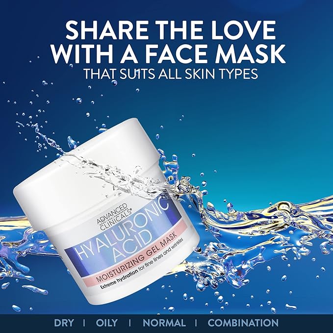 Advanced Clinicals Hyaluronic Acid Gel Facial Mask Skin Care Treatment, Brightening, Hydrating Anti Aging Face Mask & Moisturizer Helps Transform Dry Skin W/Collagen, Chamomile, & Aloe Vera, 5 Fl Oz