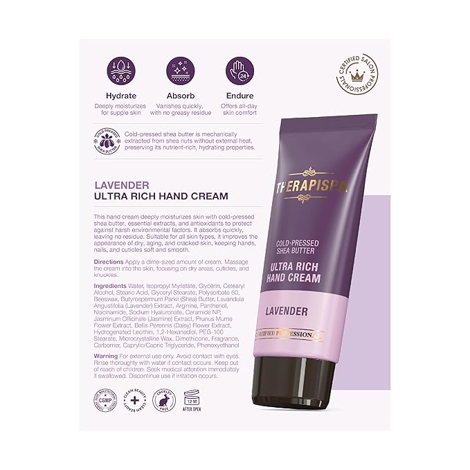 Ultra Rich Hand Cream – Intensive Hydration & Repair for Dry, Chapped Hands | Enriched with Shea Butter, Ceramides, Niacinamide (B3) & Panthenol (B5) (Lavender, 2.0 oz, Pack of 1)