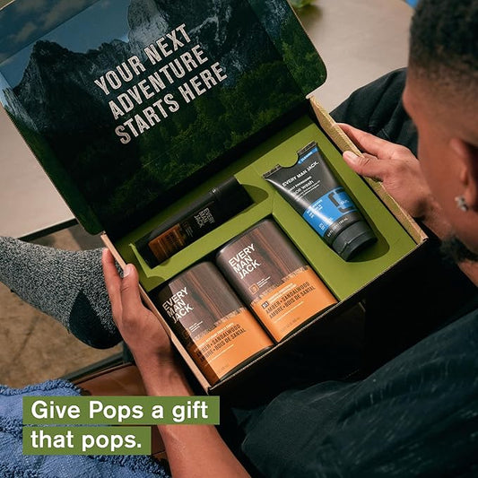 Every Man Jack Men’s Amber + Sandalwood Bath and Body Gift Set - Clean Ingredients & Sandalwood, Amber, and Vetiver scent - Round Out His Routine with Body Wash, 2-in-1 Shampoo, Deodorant & Face Wash