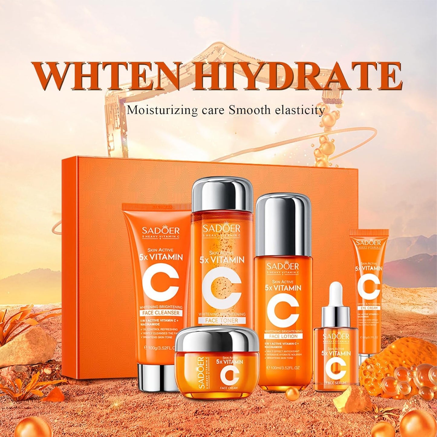 Vitamin C Skincare Set – Cleanser, Toner, Serum & Creams (Travel Size)
