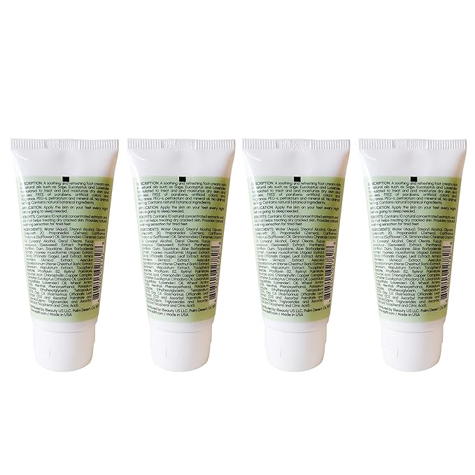 Aromatherapy All Natural Moisturizer Foot Cream with Rosemary Lavender Eucalyptus Sage and Seaweed 2 Ounces 4 pack