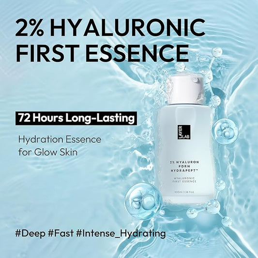 LAYERLAB Revitalizing Hyaluronic First Essence with PDRN & Peptides | Korean Skin Booster to Hydrate, Amplify Skincare Routine | 2% Triple Hyaluronic Acid Prep Essence for Face | 3.38 fl. oz.