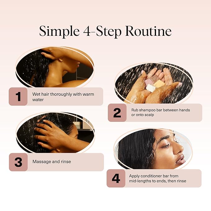 Kitsch Shampoo and Conditioner Set - 4pc Sampler Bars with Rice Water Shampoo and Conditioner, Castor Oil Shampoo & Coconut Oil Conditioner - Bottle-Free Beauty for Hair Growth, Repair & Moisture