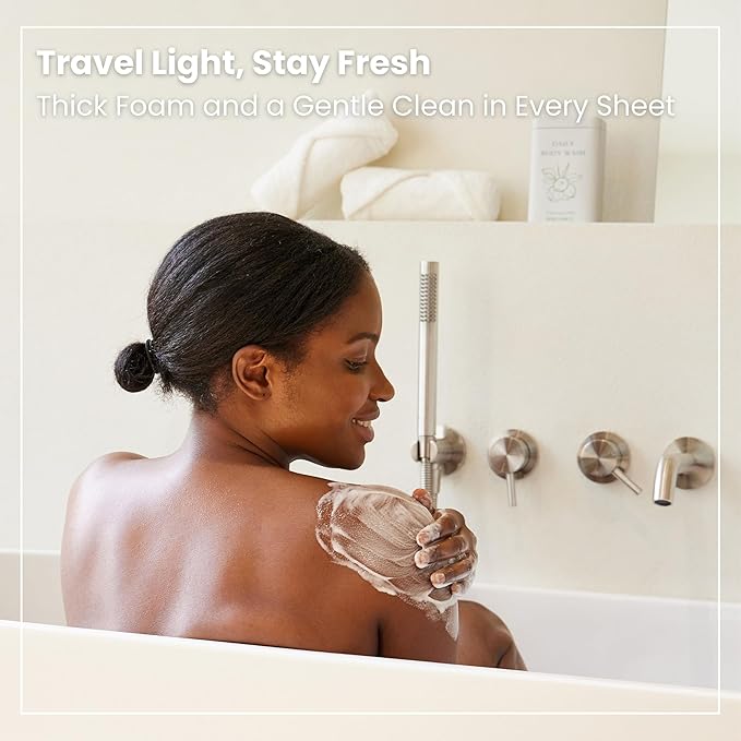 Body Wash Sheets in Tin, Zero Waste, Vegan, Paraben-Free, SLS-Free, Cruelty-Free, TSA-Friendly, Travel Soap Sheets, 1 Month Supply (30 Sheets, 60 Washes) (Body Wash Sheets in Tin)