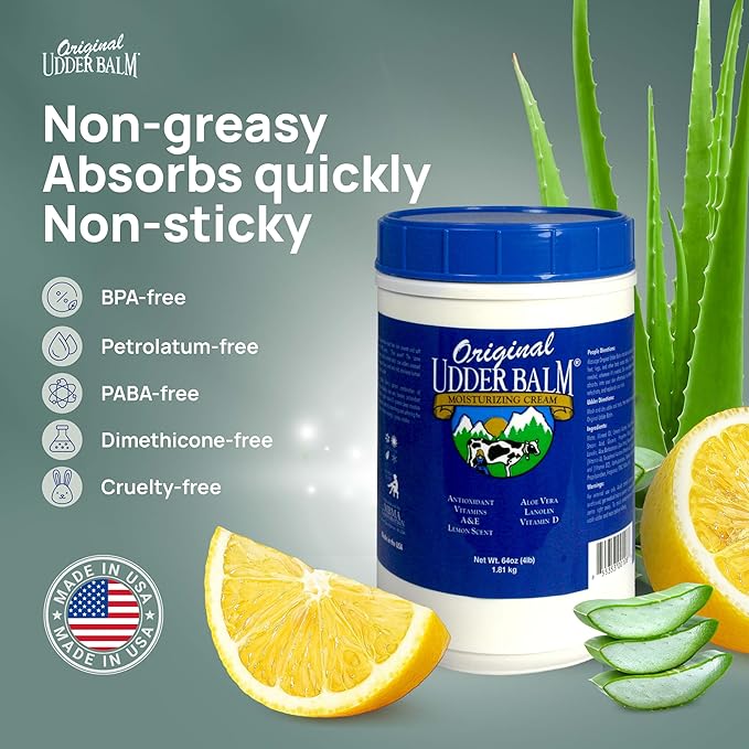 Original Udder Balm Refill Tub - Made in USA - Extra Thick Udder Cream & Hand Balm for Dry Skin, Cracked Heels, Rough Hands – Deep Moisture Heel Cream & Foot Moisturizer with Aloe Vera, 64 Fl Oz