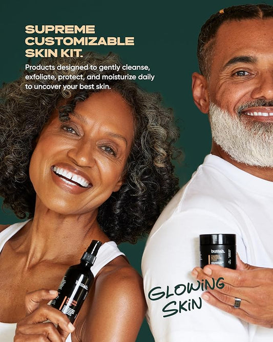 Buttah Skin Supreme Kit for Melanin Rich Skin | Oil-Free Hyaluronic Gel Cream 2 oz | Vitamin C Serum 1 oz | Cleanser 3.4 oz | Rosewater Toner 3.4 oz | Black Owned Skincare