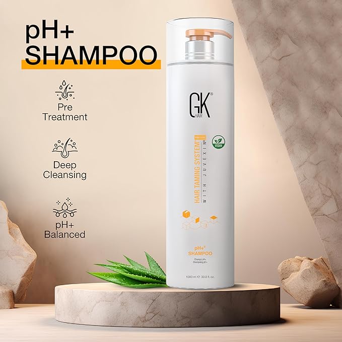 Global Keratin GK HAIR pH+ Pre-Treatment Clarifying Shampoo (33.8 Fl Oz/1000ml) For Preps Hair Deep Cleansing,Removes Impurities -With Aloe Vera, Vitamins & Natural Oils All Hair Types Men and Women