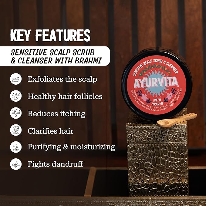 Brahmi Scrub & Cleanser – Deep Exfoliation & Cleansing – Best for Hair Care & Hair Growth - Instant Relief for Irritated Scalps – Restorating Ayurvedic Hair Exfoliator for Men & Women - 6.7oz