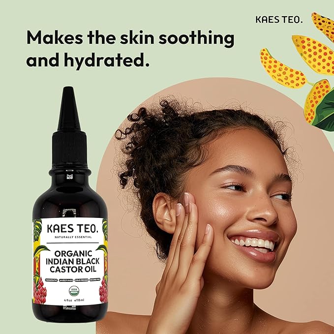 Organic Black Castor Ayurvedic Hair Oil Hexane Free, Boost Hair Growth, Not Jamaican Black Castor Oil, 100% Pure, Cold Pressed, USDA Certified, Skin, Nail, Scalp, Eyebrows & Lashes 4 fl oz