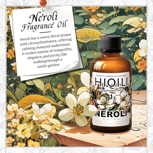 HIQILI Neroli Fragrance Oil for Candle, Soap and Perfume Making, Add to Body Lotion and Handcream, Essential Oil Diffuser Use - 1 Fl Oz