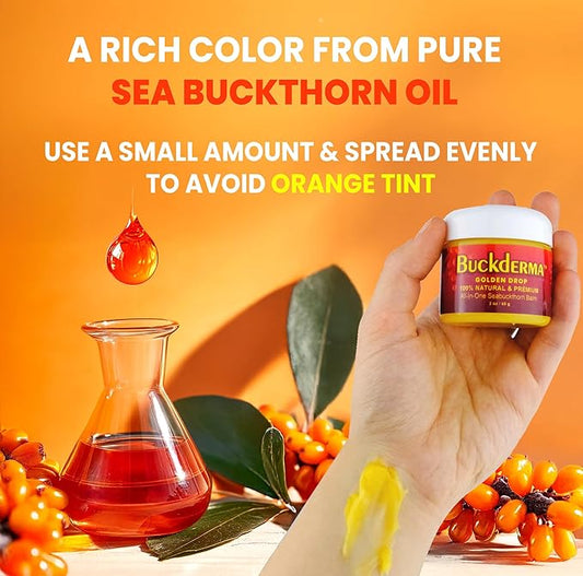 Buckderma - 100% Natural All-In-One Seabuckthorn Balm - Facial Moisturizer, Oil Cleanser, Overnight Mask, Makeup Remover, Lip Balm, Hand Cream, Foot Butter and More