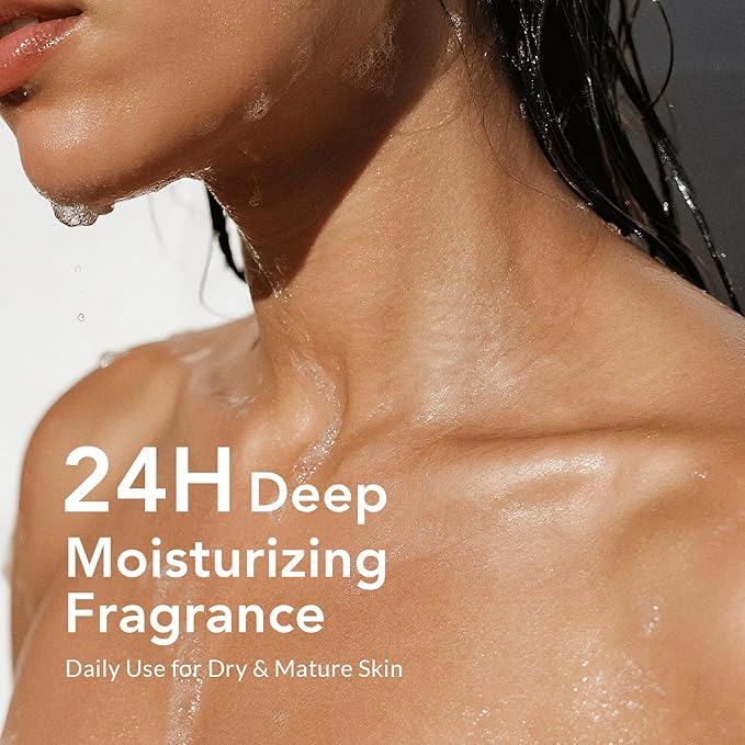 Kustie Rose Anti-Aging Body Wash, Real Petals & Rose Oil, 24H Fragrance & Deep Moisturizing, Clear Free Radicals Cleanse Perfume Shower Gel for Dry & Mature Skin with Pump Bottle, 12.8 fl oz