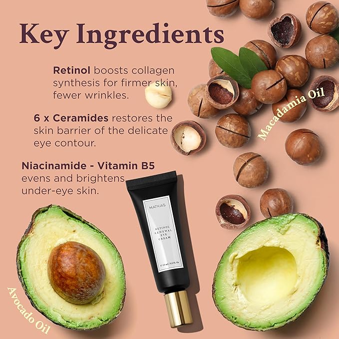 MATKAS Korean Retinol Under Eye Cream for Dark Circles 15mL - with Shea Butter and Niacinamide, Under Eyes Brightener, Anti Aging Cream, Eye Bags Remover, Under Eye Treatment for Women & Men, Skincare