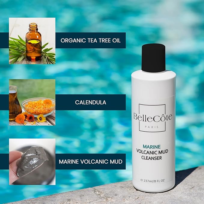 Marine Volcanic Mud Face Cleanser - Detoxifying Clay Oily & Combination Skin, Pore Reduction and Acne | Ideal Face Cleanser for Men & Women Especially After a Vigorous Workout