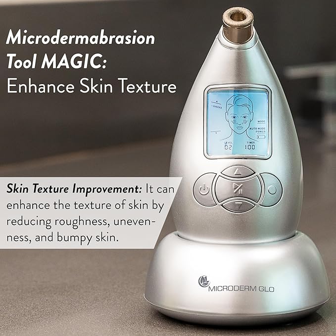 Microderm GLO Diamond Microdermabrasion Machine and Suction Tool - Clinical Micro Dermabrasion Kit for Anti Aging, Advanced Home Facial Treatment System, Blackhead Remover & Exfoliator for Acne Scars