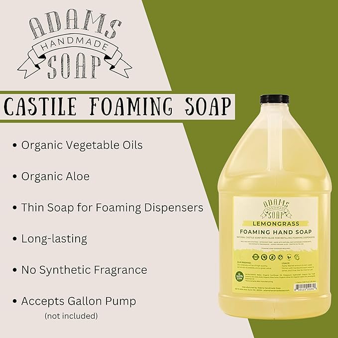 Adams Handmade Soap Liquid Foaming Soap 1 Gal - Lemongrass (Pack of 4)