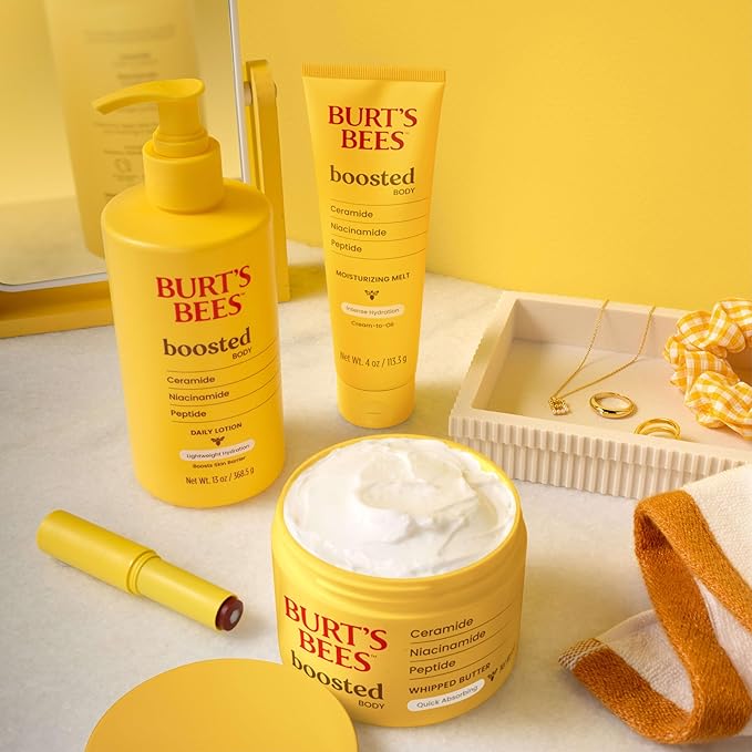Burt's Bees Boosted Body Lotion, With a Ceramide, Niacinamide and Peptide Complex, Lightweight Daily Lotion Helps Boost Skin Barrier, Tropical Scented, 13 oz. Bottle