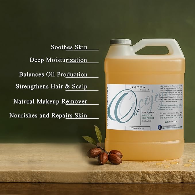 Cocojojo Jojoba Oil Organic, jojoba oil for Hair Growth, jojoba oil for Skin, for Face, 100% Pure Natural, Cold Pressed, Deep Moisturizing Anti-Aging, Essential Oils - 128 Fl Oz