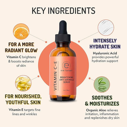 Eve Hansen Vitamin C Serum for Face - Facial Serum with Hyaluronic Acid, Vitamin E and Aloe Vera 1 oz - for softer, smoother, and more refined Skin