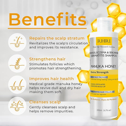 Psoriasis Shampoo for Men & Women | Itchy Scalp Treatment with Manuka Honey | Best for Eczema, Seborrheic Dermatitis, Ringworm & Folliculitis Scalp Treatment