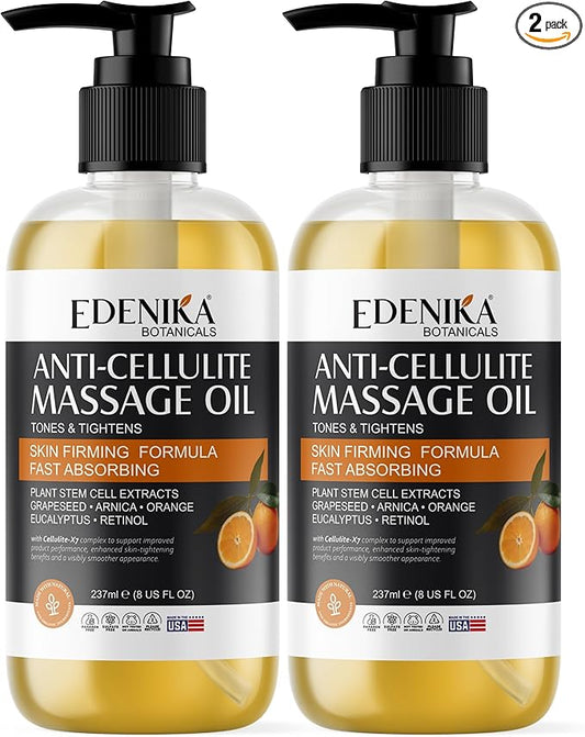 Firming Body Massage Oil for Massage Therapy, Natural Oil with Retinol & Stem Cells for Body, Thighs & Butt, Anti Cellulite, Tightens, Relaxes & Hydrates Skin, 2-Pack