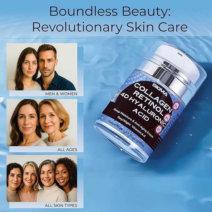 Anti-Aging Face Cream | $6.47/oz | 5% Marine Collagen 3% Retinol 5% 4D Hyaluronic Acid | Wrinkle Firming Moisturizer for Face Neck | Professional Strength | Jumbo 3.7oz | 1 Finger Cream Dispenser