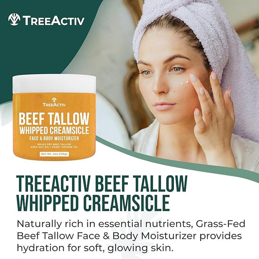 Beef Tallow Face Cream Body Moisturizer, All Natural Grass Fed Whipped Beef tallow For Skin, Deeply Hydrating & Nourishing Balm for Eczema Cracked Dry Itchy Irritated Skin Repair Skincare 4 fl oz