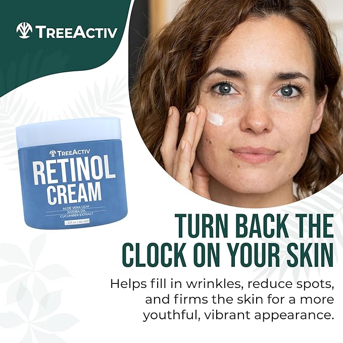 TreeActiv Retinol Cream, 2 oz, Retinol Cream for Face and Body, Gentle Retinol Moisturizer with Hyaluronic Acid, Moisturing Women and Mens Retinol Face Cream, Anti Aging Spot Wrinkle Cream, 400 Uses