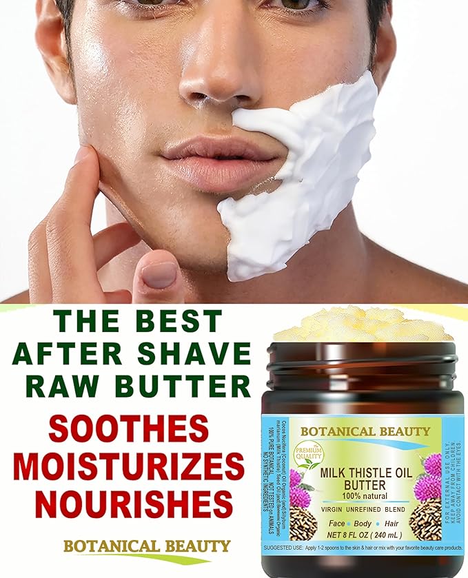 Botanical Beauty MILK THISTLE OIL BUTTER Silybum marianum 100% Natural for FACE, SKIN, BODY, HAIR, NAILS, Foot Care. Foot Oil butter, Skin Moisturizer (8 Fl Oz)