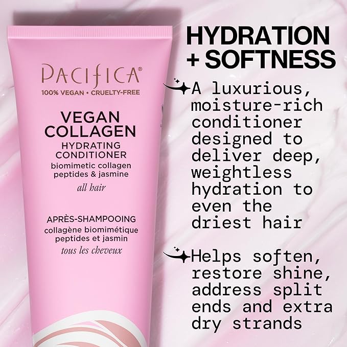 Pacifica Hair Conditioner - Vegan Collagen Hydrating, Haircare, Avocado Oil, Vitamin B5, Add and Restore Shine, For Dry and Damaged Hair, Sulfate and Silicone Free, Hair Care, 8 fl oz (1 Count)