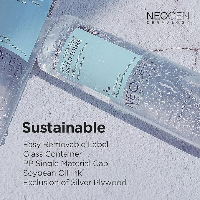 [K-Beauty] Neogen Dermalogy Real Ferment Micro Toner | Gentle Face Toner w/Triple Hyaluronic Acid & AHA, BHA, PHA, LHA Gentle Exfoliation 5.07 fl oz