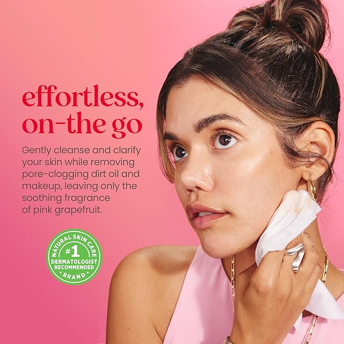 Burt's Bees Pink Grapefruit Face Wipes, for All Skin Types, Hydrating Makeup Remover & Facial Cleansing Towelettes, 30 Ct. (3-Pack)