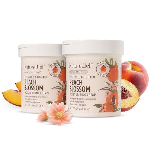 NATURE WELL Peach Blossom Restore & Brighten Moisturizing Cream For Face & Body, Infused With Peach Extract, Niacinamide, & Hyaluronic Acid, Promotes A Brighter Complexion, Pack of 2 (16 Oz Each)