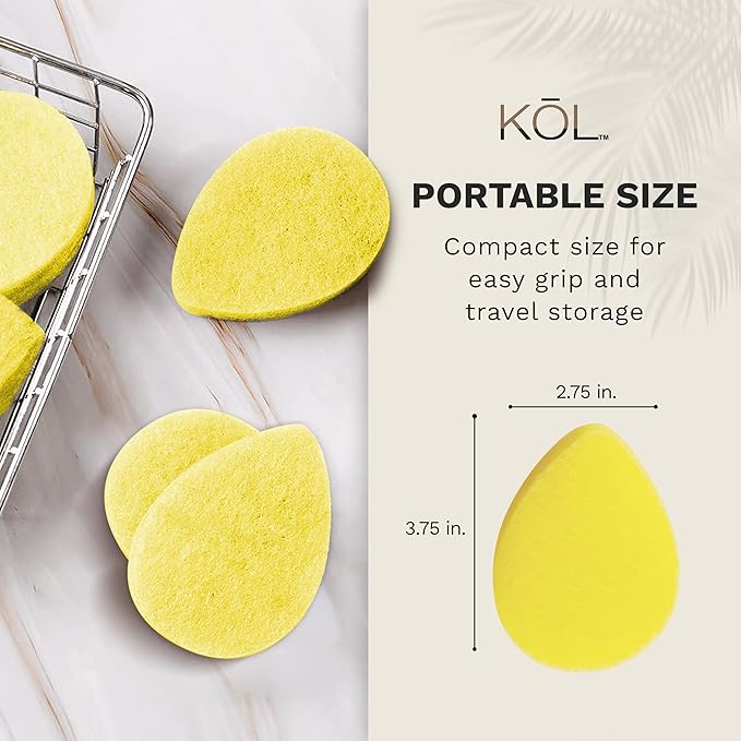 KOL Face Scrubber Pads, Lemon Infused Exfoliating Facial Cleansing Sponges for Daily Face Wash and Makeup Removal, 6 Count