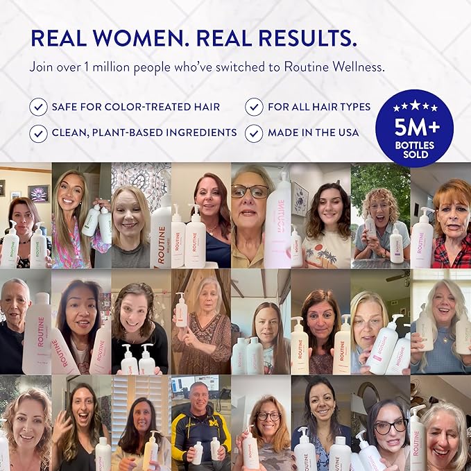 Routine Wellness Anti-Thinning Shampoo for Thinning Hair - Biotin DHT Blocker Women & Men - Color Safe Shampoo for Hair Loss & Healthy Hair - Peony & Pomegranate - 14oz