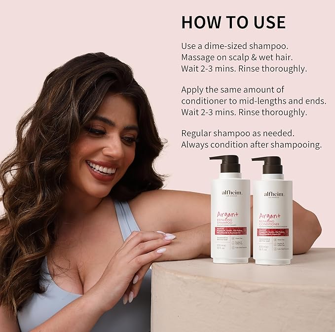 Alfheim Argan Repairing Shampoo & Conditioner | Sulfate-Free, Paraben-Free | Argan Oil, Keratin & Niacinamide for Dry, Damaged, Color-Treated Hair | Moisturizing, Strengthening & Frizz Control|18oz*2