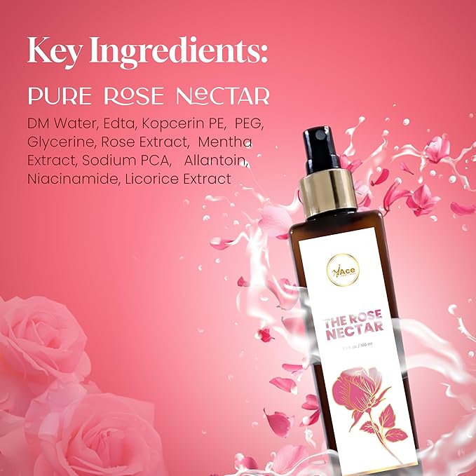 My Ace Rose Nectar Face Mist – Hydrating & Refreshing Rose Water Spray with Niacinamide & Licorice Extract | Soothes, Tones & Brightens Skin | Alcohol-Free Natural Face Toner – 3.38 fl oz