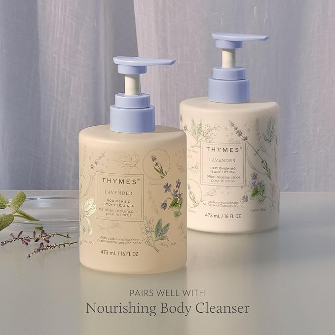 Thymes Large Replenishing Body Lotion - Moisturizing Body Lotion for Dry Skin - Scented with Notes of Velvety Lavender, Warm Rosewood, Fresh Clary Sage, & Earthy Violet (Lavender, 16 fl oz)