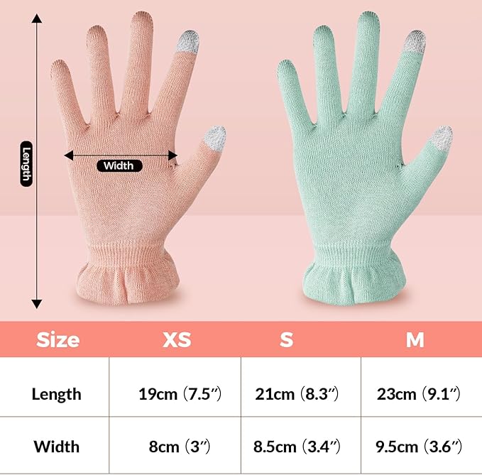 Donfri 6 Pairs Cotton Moisturizing Gloves Overnight Touchscreen Fingers for SPA Dry Hands Hand Care Day and Night Moisturizing (Small-Pink)