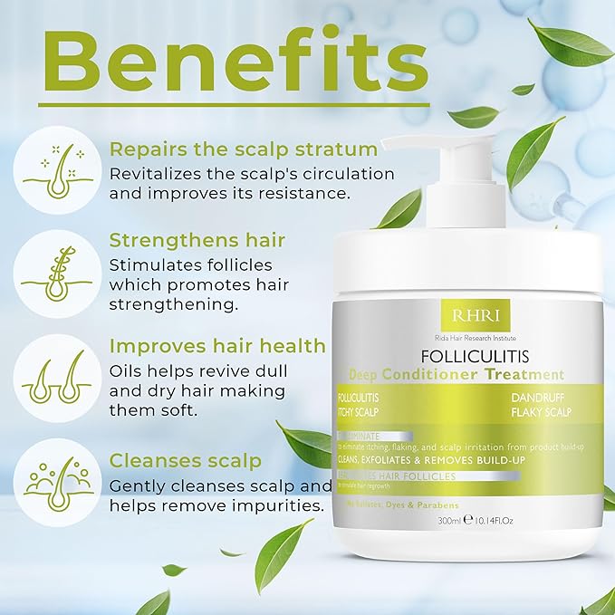 Folliculitis Deep Conditioner | Effective Scalp Treatment for Seborrheic Dermatitis, Psoriasis, Dry Itchy Scalp, Dandruff Treatment | Nourishes Oily Hair and Promotes Healthy, Hydrated Hair Treatment