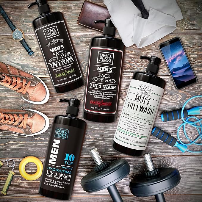 Dead Sea Collection Mens Body Wash 3 in 1 – Eucalyptus Body Wash for Men – Shower Gel – Shampoo – Shower Soap for Face and Hair (33.8 Fl. Oz)