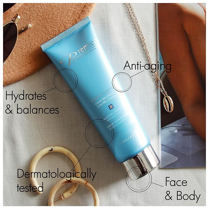 Premier Dead Sea Moisture Cream for Multi Use for face and body, anti-aging face cream, skin care with aloe Vera gel, face moisturizer, light, non sticky. XL size 4.4 fl.oz
