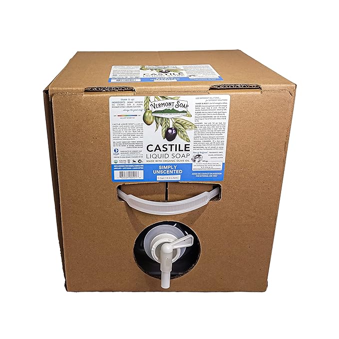 Vermont Castile Soap Unscented, Gentle Liquid Soap for Sensitive Skin & Natural Body Wash, Organic Hair Shampoo for Oily Hair, Aloe Castile Soap for Men & Women - 5 Gallon
