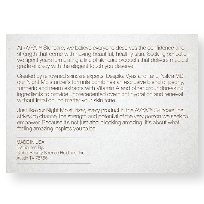 AVYA Night Moisturizer (1.7oz) - Advanced Ayurvedic Skincare/Retinol Cream with Antioxidants/Reduces Fine Lines and Wrinkles